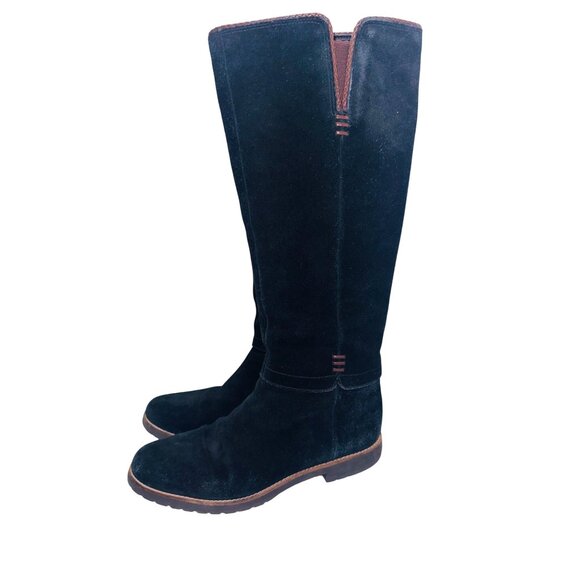 Franco Sarto Black Leather Suede Tall Riding Boots 10 Quiet Luxury Boho Cottage - Picture 2 of 15